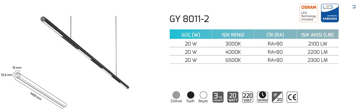 Goya Gy 8011-2 20 Watt Sarkıt Armatür