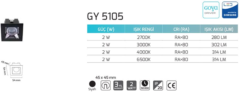 Goya Gy 5105 2 Watt Sıva Altı Power Led Armatür