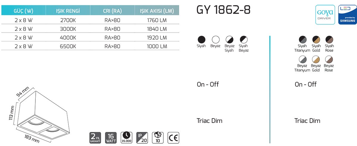 Goya Gy 1862-8 8 Watt Sıva Üstü SMD Ledli Armatür